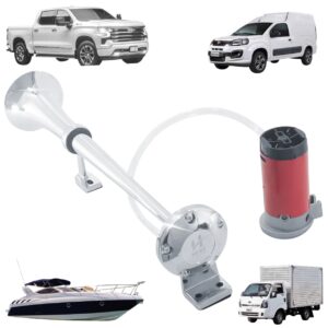 Buzina 45cm Cromada Com Compressor - Hent Automotivos